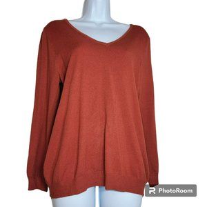 Love Elle Sweater, Women L, Burnt Orange, Criss-Cross Fabric Back, V-Neck, NWT